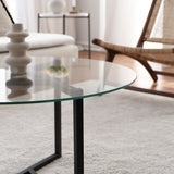 Tavolino Rotondo in Vetro 75 cm - Struttura in Metallo Nero