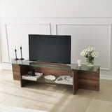TV Meubels - TV Meubel Escape TV Walnoot Glas 158x40x35 cm - Dimehouse