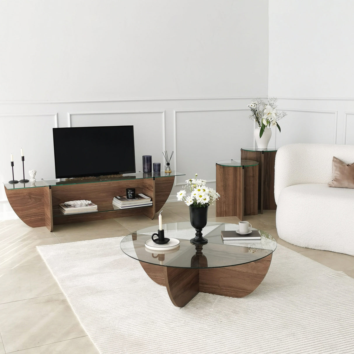 TV Meubels - TV Meubel Lily TV Walnoot Glas 158x40x35 cm - Dimehouse