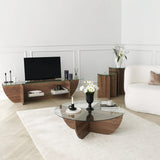 TV Meubels - TV Meubel Lily TV Walnoot Glas 158x40x35 cm - Dimehouse