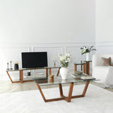 TV Meubels - TV Meubel Amaufi Walnoot Glas 158x35x35 cm - Dimehouse