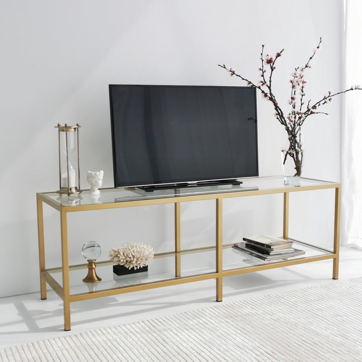 TV Meubels - TV Meubel Basic Gold Goud Glas 130x45x40 cm - Dimehouse