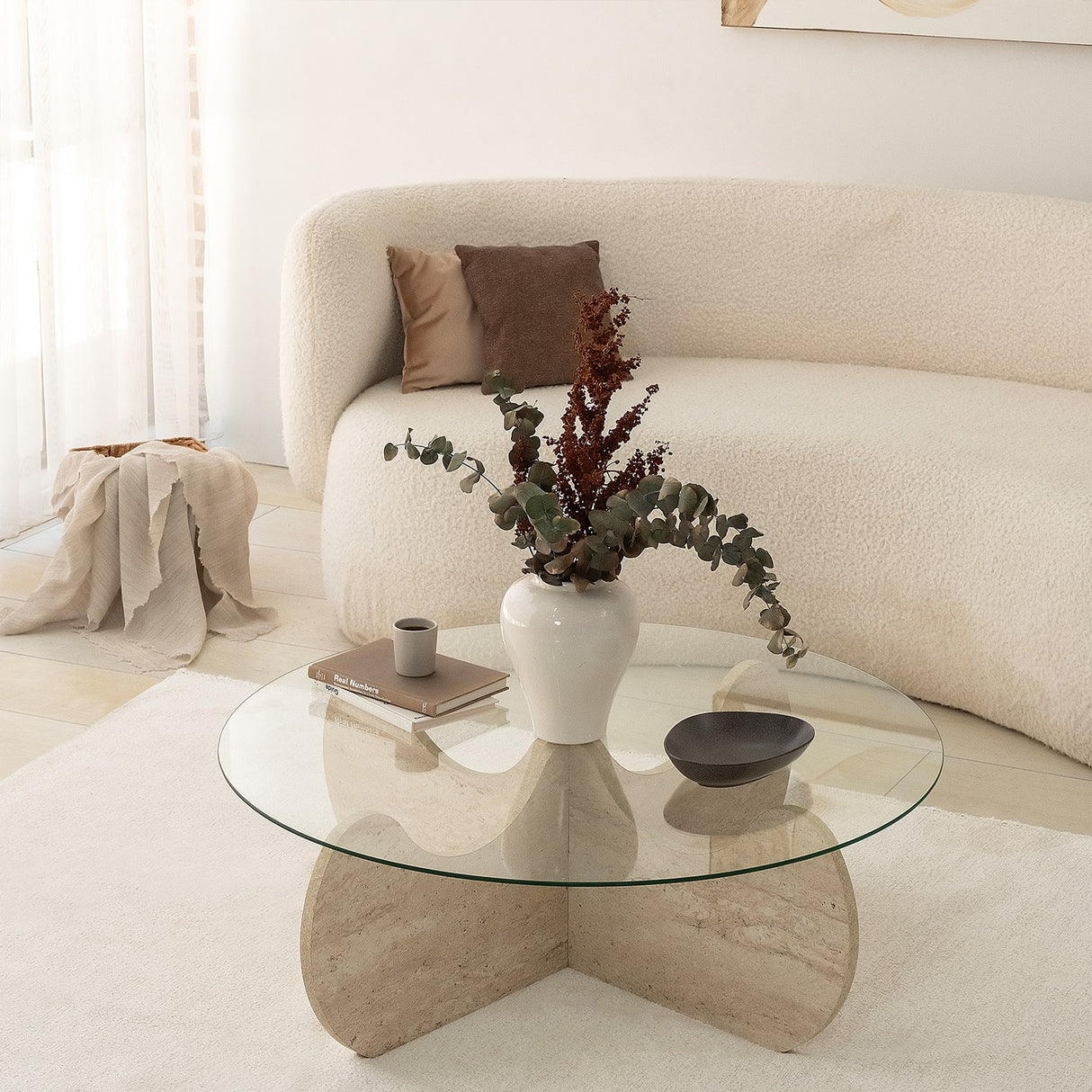 Tavolino Rotondo Vetro 75 cm Travertino - Hima