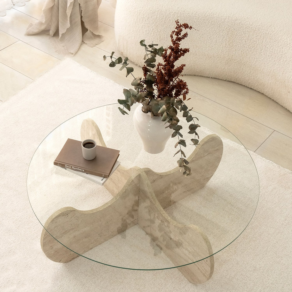 Tavolino Rotondo Vetro 75 cm Travertino - Hima