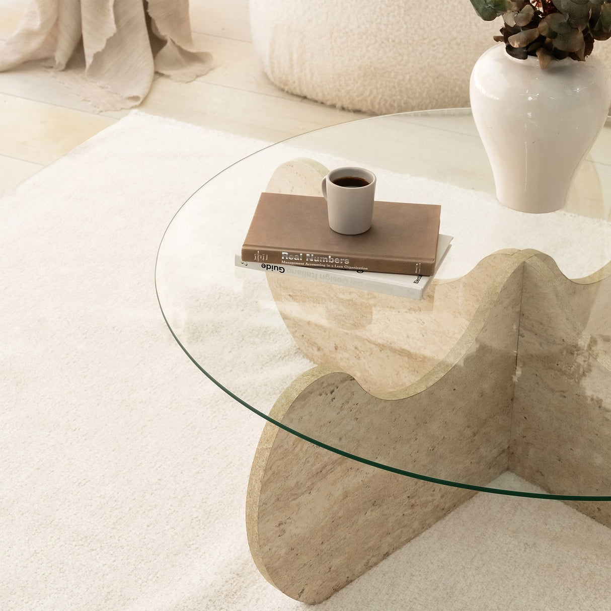 Tavolino Rotondo Vetro 75 cm Travertino - Hima