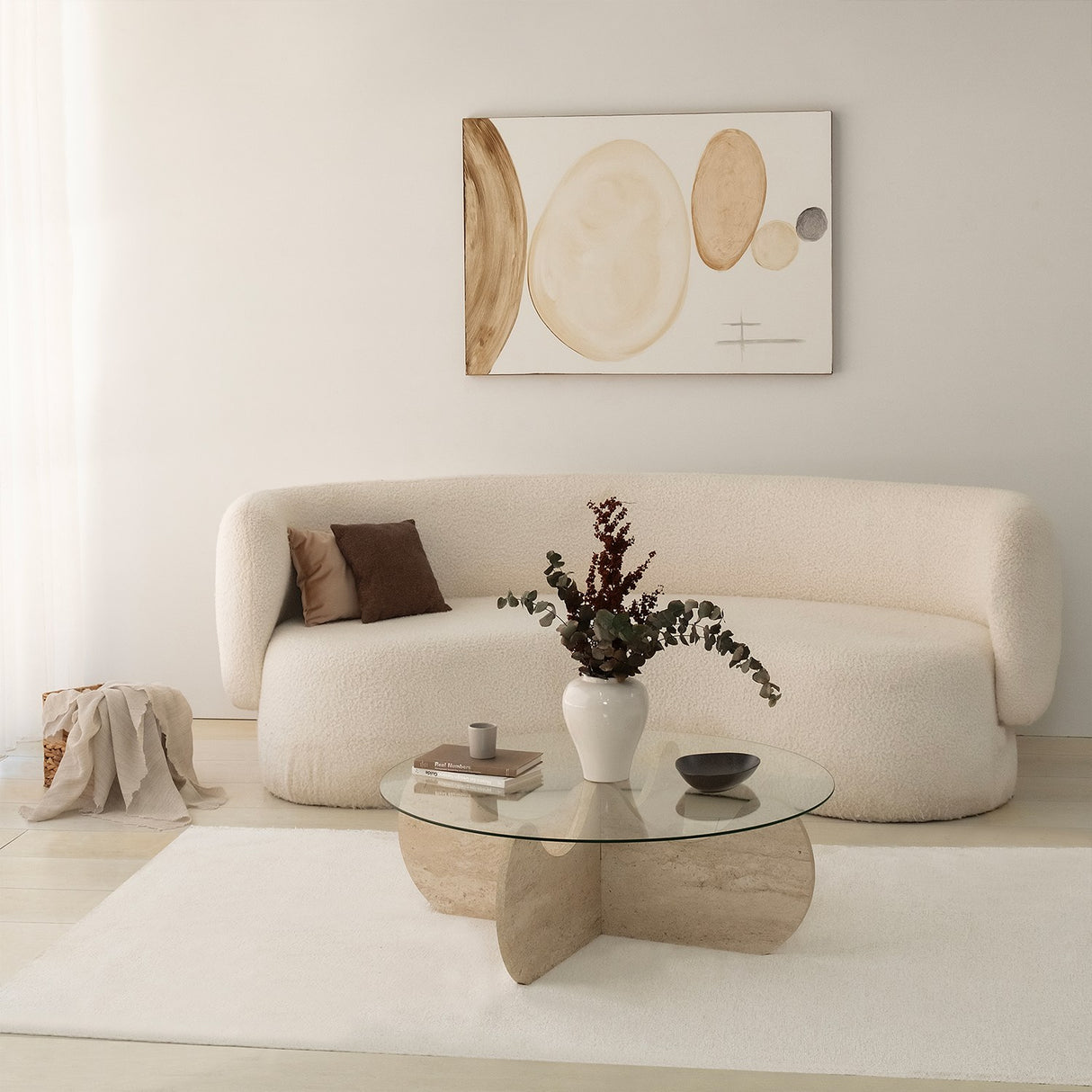 Tavolino Rotondo Vetro 75 cm Travertino - Hima