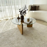 Tavolino rotondo in vetro Mio - 75 cm - Base in legno