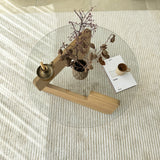Tavolino rotondo in vetro Mio - 75 cm - Base in legno