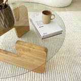 Tavolino rotondo in vetro Mio - 75 cm - Base in legno