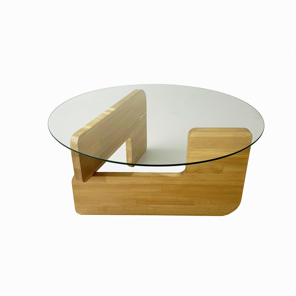 Tavolino rotondo in vetro Mio - 75 cm - Base in legno