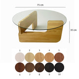 Tavolino rotondo in vetro Mio - 75 cm - Base in legno
