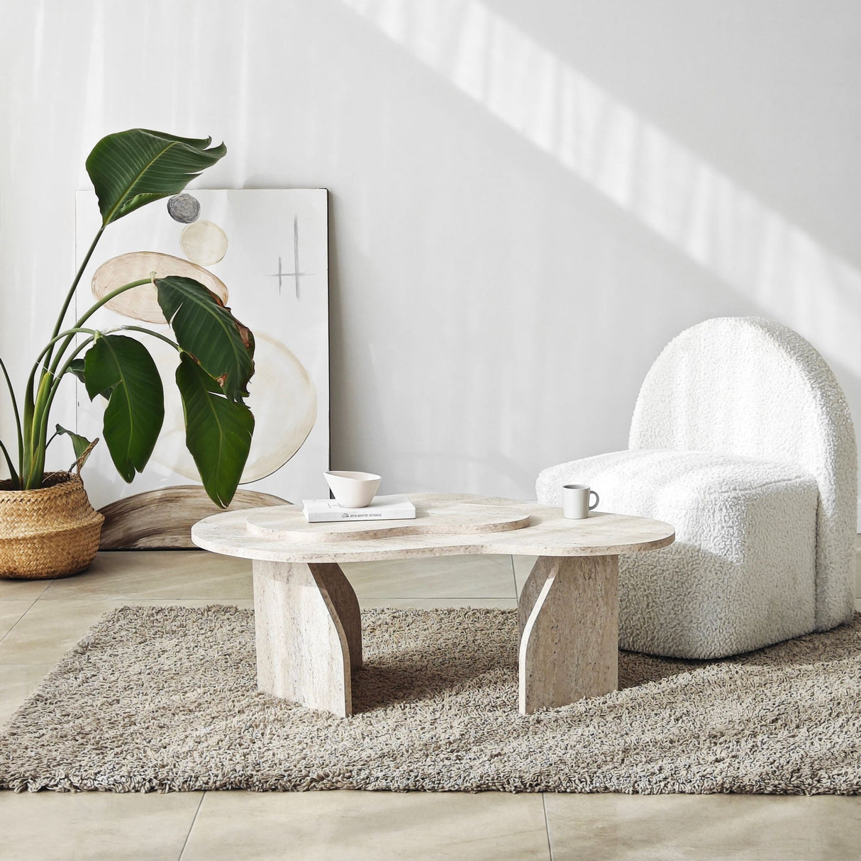 Tavolino da caffè organico Travertino Melaminico aspetto marmo Melta - 105x65 cm