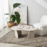 Tavolino da caffè organico Travertino Melaminico aspetto marmo Melta - 105x65 cm