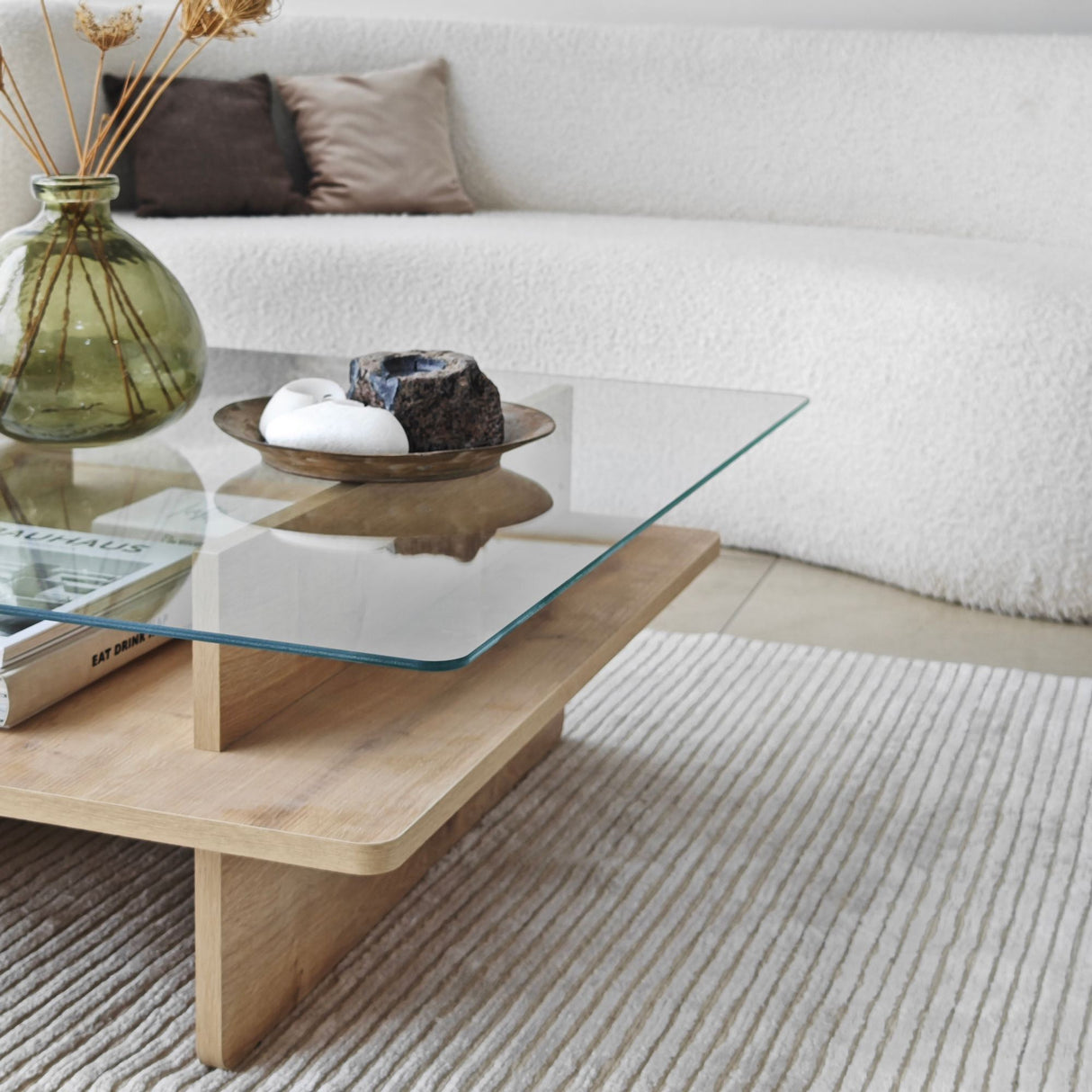 Tavolino Quadrato in Vetro Sagu - Base Melaminico Zaffiro - 90x90 cm