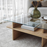 Tavolino Quadrato in Vetro Sagu - Base Melaminico Zaffiro - 90x90 cm