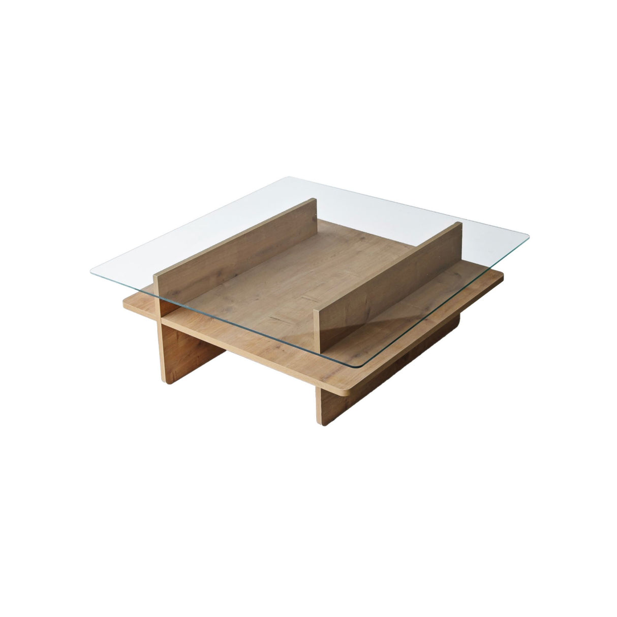 Tavolino Quadrato in Vetro Sagu - Base Melaminico Zaffiro - 90x90 cm