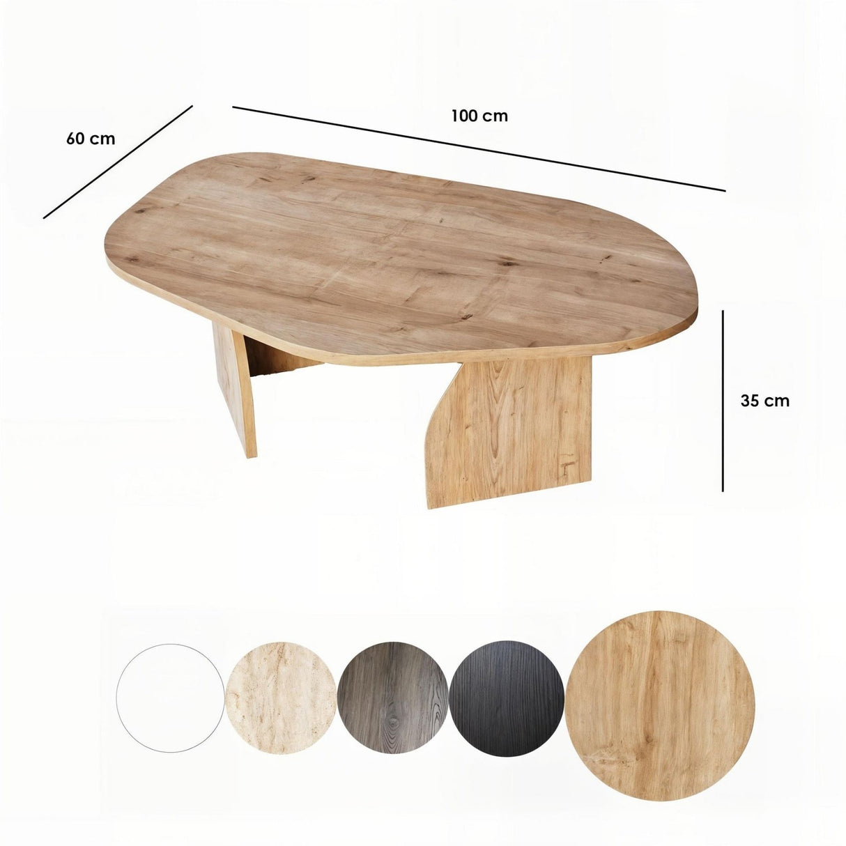 Tavolino Rock in rovere zaffiro ovale. Legno composito con rivestimento melaminico
