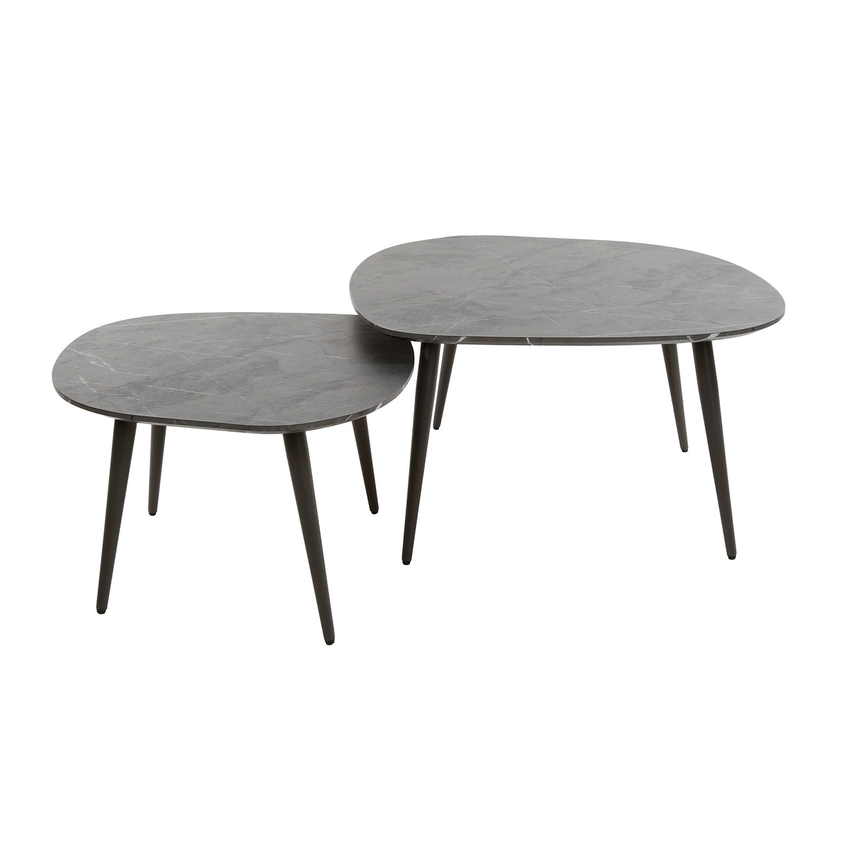Salontafels - Organische Salontafel Set van 2 Conner Keramiek Look Grijs - Dimehouse