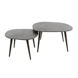 Salontafels - Organische Salontafel Set van 2 Conner Keramiek Look Grijs - Dimehouse