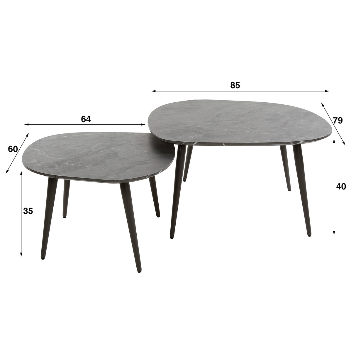 Salontafels - Organische Salontafel Set van 2 Conner Keramiek Look Grijs - Dimehouse