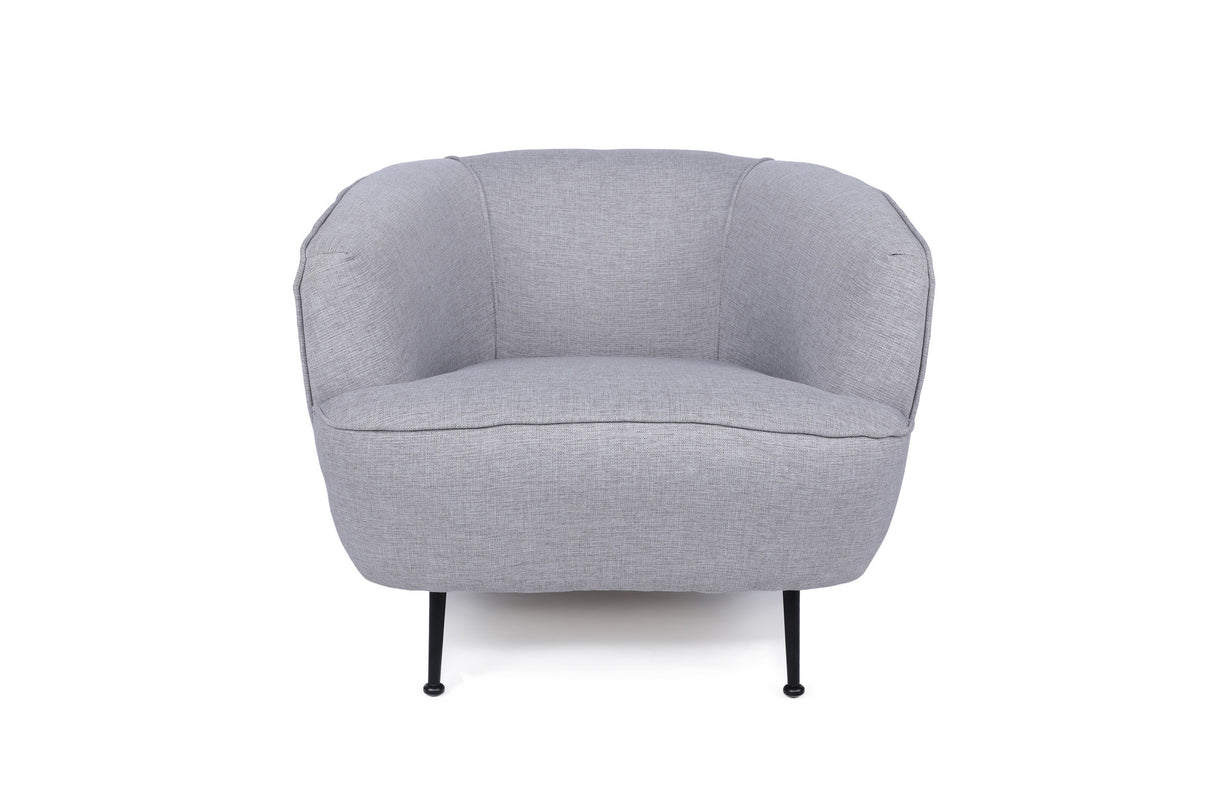 Poltrona moderna in tessuto di lino grigio chiaro con gambe alte Piccoli
