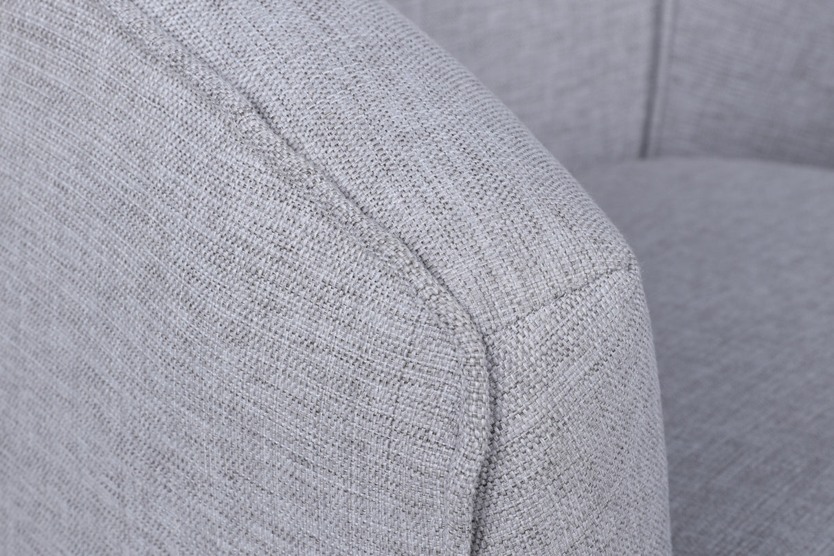 Poltrona moderna in tessuto di lino grigio chiaro con gambe alte Piccoli