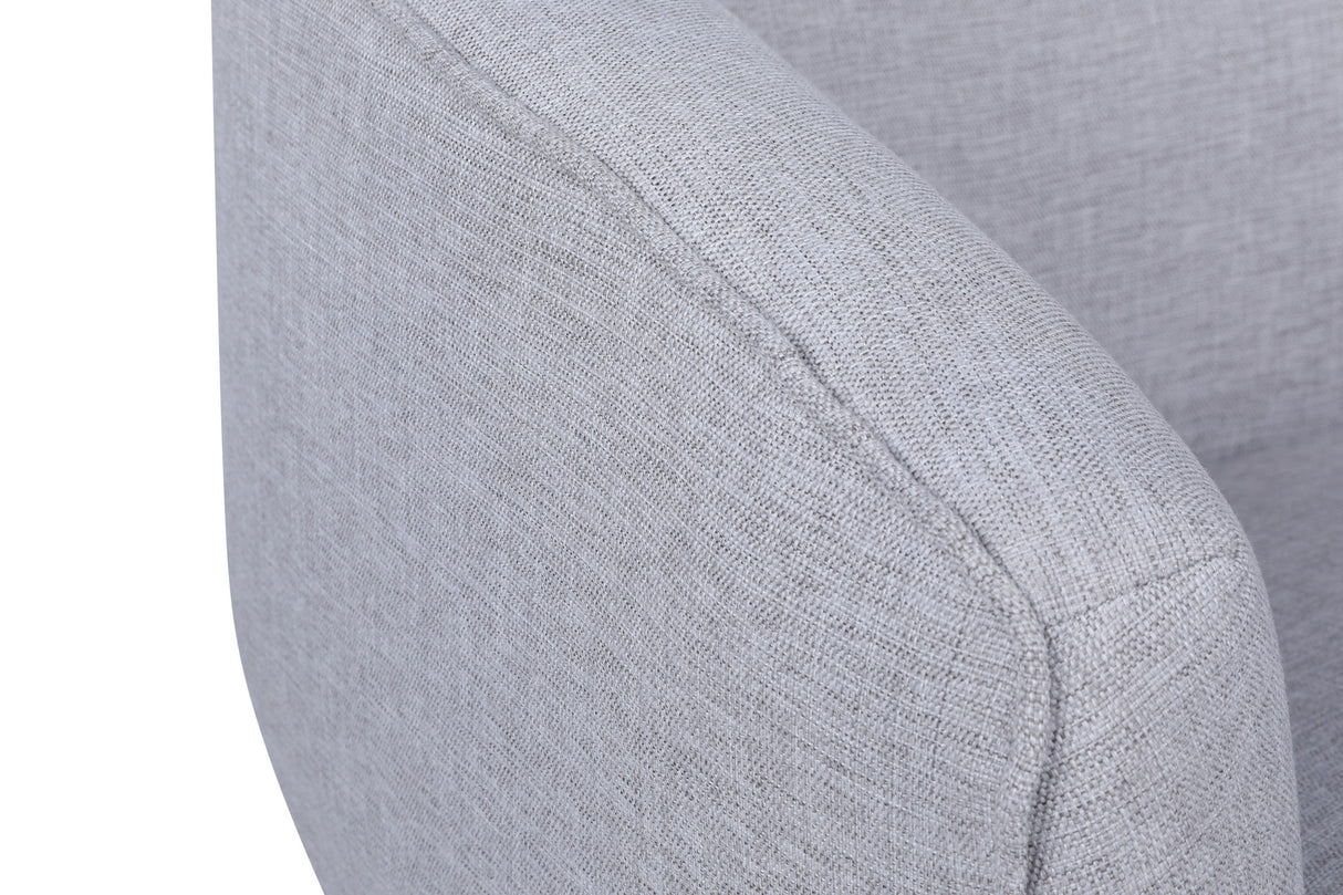 Poltrona moderna in tessuto di lino grigio chiaro con gambe alte Piccoli
