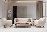 Fauteuils - Japandi fauteuil beige textuur stof met walnoot poten Enna - Dimehouse
