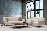 Fauteuils - Japandi fauteuil beige textuur stof met walnoot poten Enna - Dimehouse