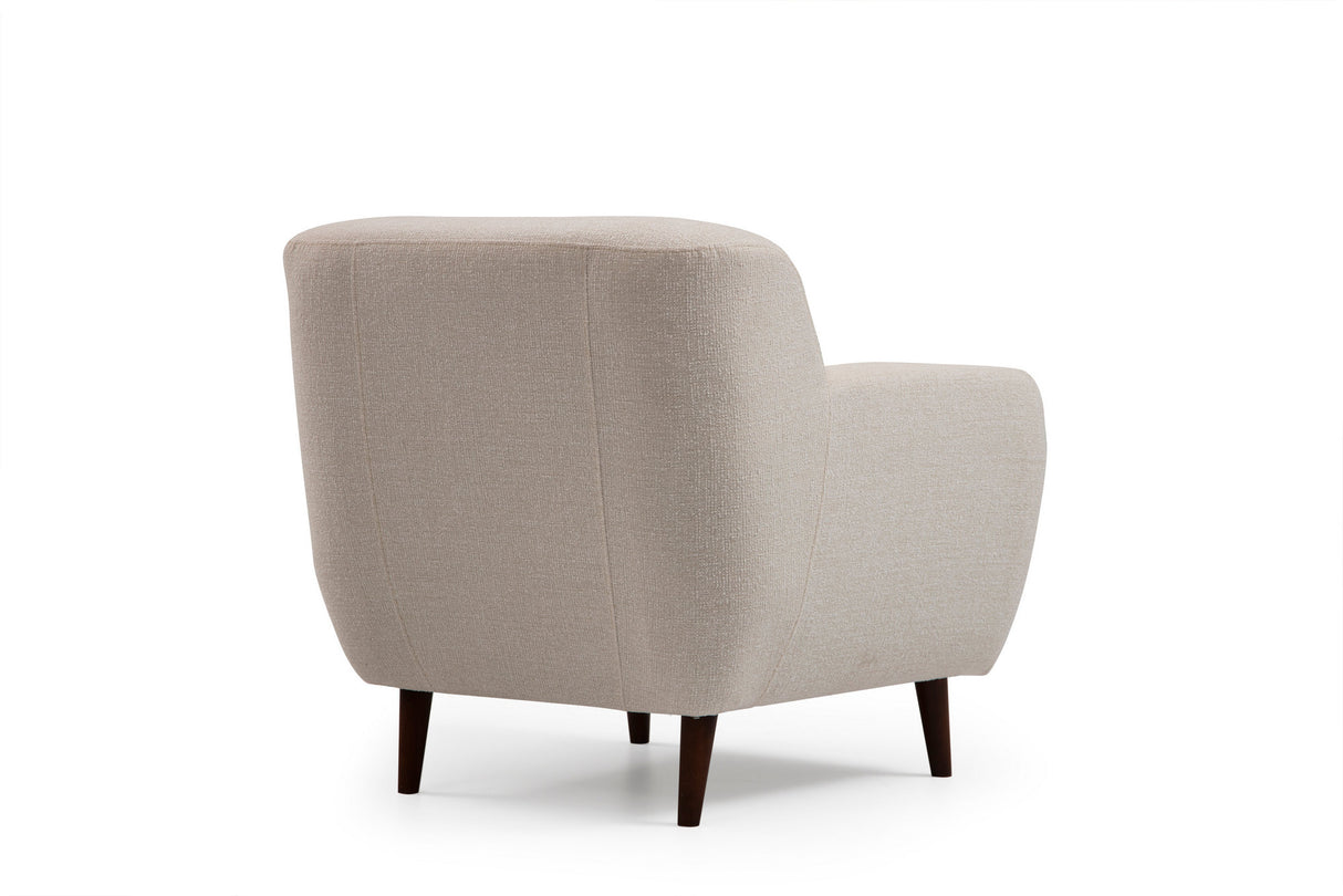 Fauteuils - Japandi fauteuil beige textuur stof met walnoot poten Enna - Dimehouse