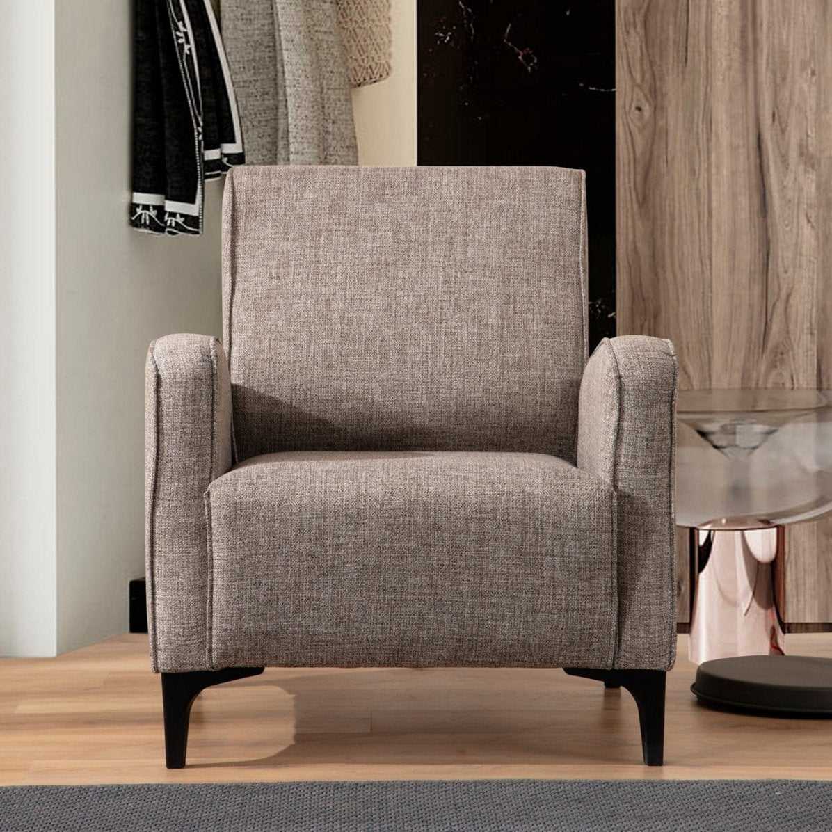 Fauteuils - Landelijke fauteuil bruin gemêleerde stof Petra - Dimehouse