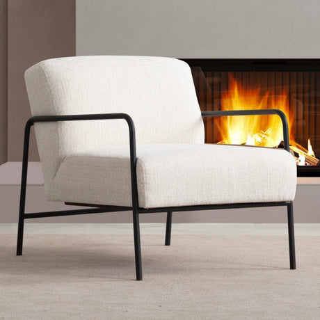 Fauteuils - Moderne Fauteuil Eti Wit Stof - Zwart Frame - Dimehouse