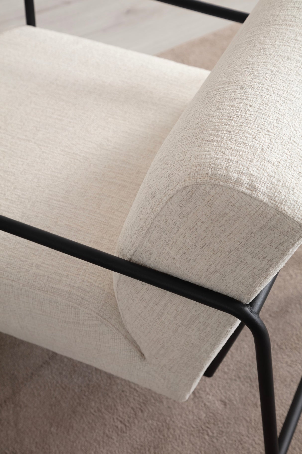 Fauteuils - Moderne Fauteuil Eti Wit Stof - Zwart Frame - Dimehouse