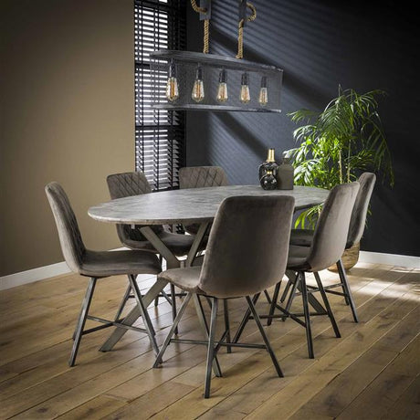 Tavolo da pranzo ovale Hayden effetto cemento industriale 200x100