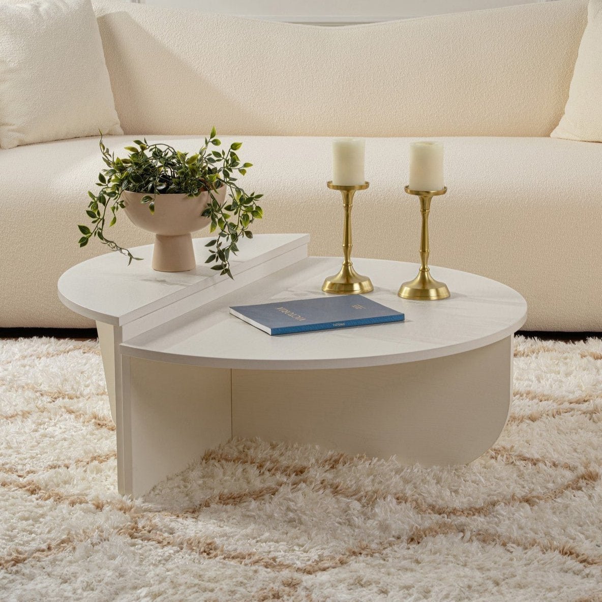 Tavolino Rotondo Legno Bianco 85 cm Melaminico Effetto Legno Orin