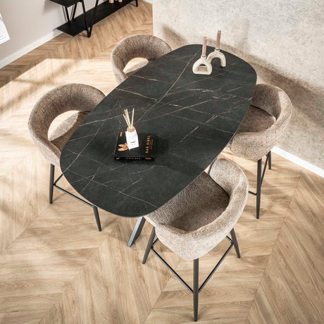 Tavolo da bar ovale danese Iris 140x80 cm con gambe a ragno effetto ceramica
