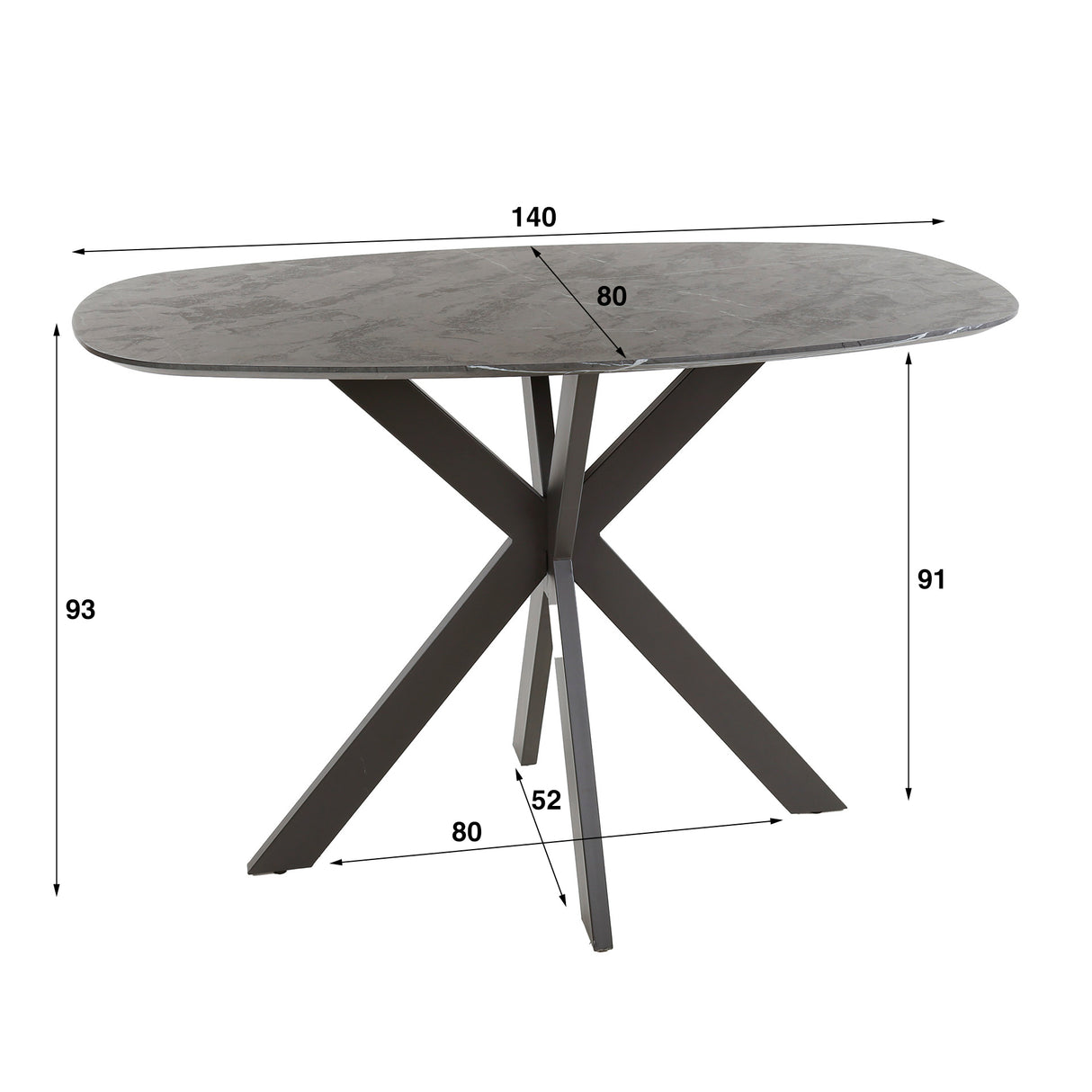 Tavolo da bar ovale danese Iris 140x80 cm con gambe a ragno effetto ceramica