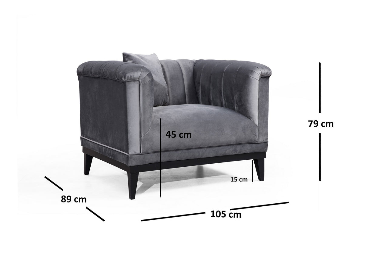 Fauteuils - Klassiek landelijke fauteuil donkergrijs velvet stof gecapitonneerd Bay - Dimehouse