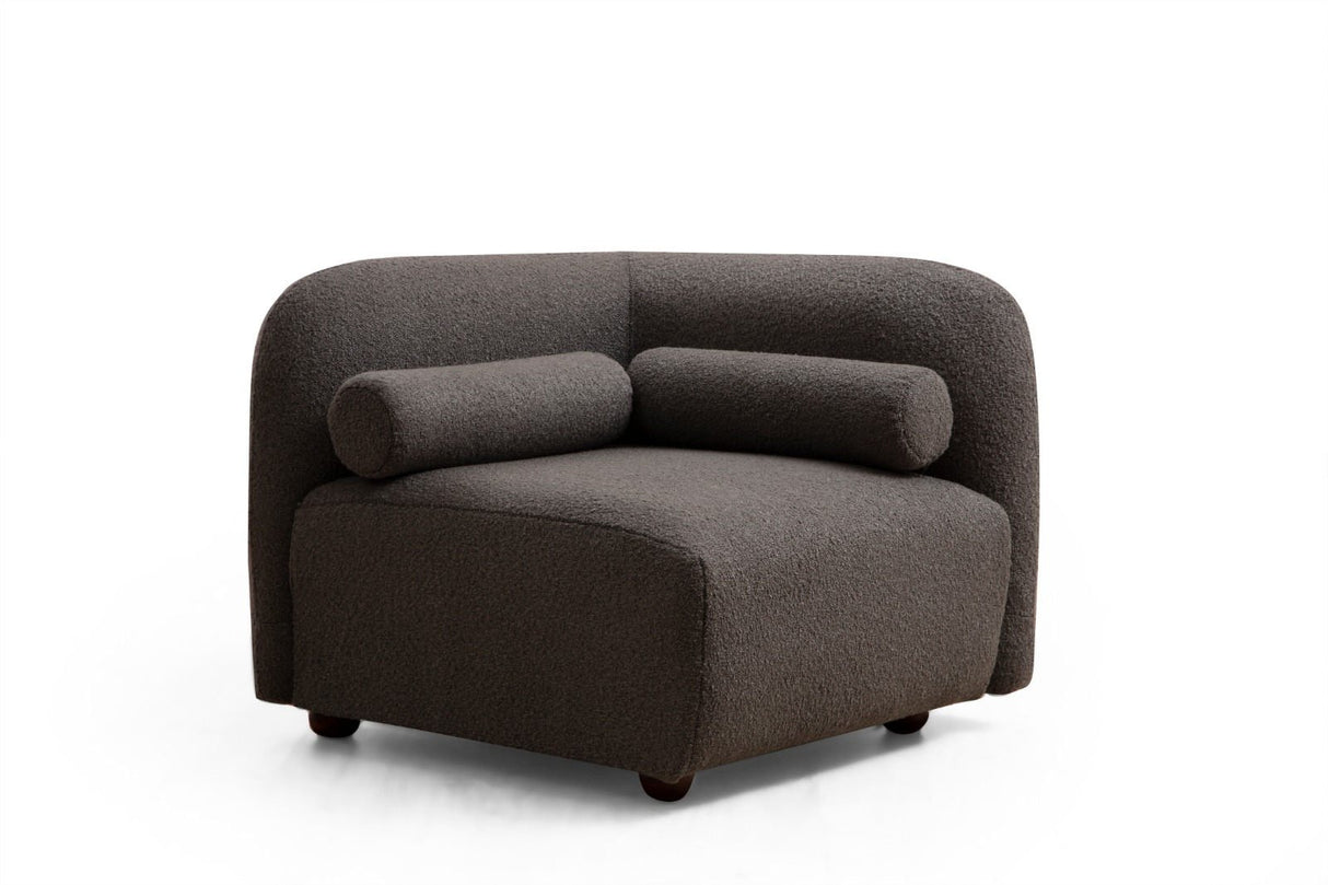 Fauteuils - Japandi fauteuil donkergrijs bouclé met walnoot poot Victoria - Dimehouse