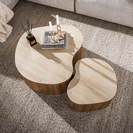 Set di 2 tavolini organici Cruz bold - ceramica Travertino effetto legno rovere rigato