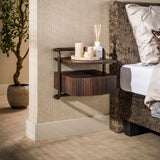 Zwevend nachtkastje met 1 lade donkerbruin hout brons frame Blaze