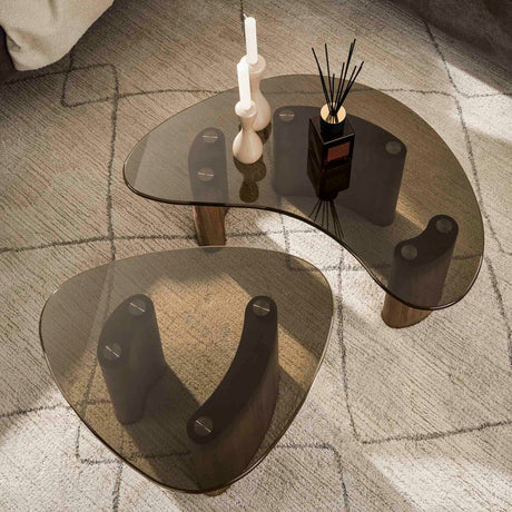 Set van 2 organische salontafels Marea brons glas 87x53 cm