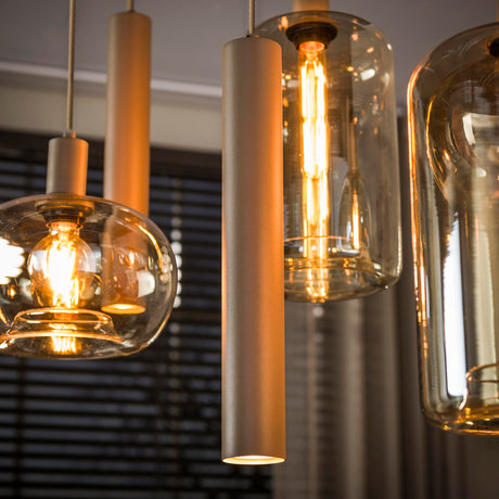 Lampada a sospensione Sera a 7 luci in metallo beige vetro ambra