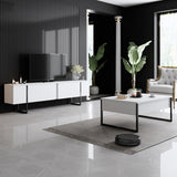 TV Meubels - TV Meubel Luxe Wit Zwart Melamine 180x50x30 cm - Dimehouse