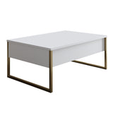 Salontafels - Rechthoekige Salontafel Wit Luxe 90x60 - Gouden Frame - Dimehouse