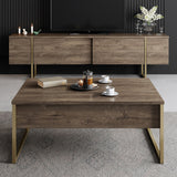 Salontafels - Rechthoekige Salontafel Walnoot Luxe 90x60 - Gouden Frame - Dimehouse