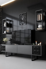TV Meubels - TV Meubel Set Black Line Antraciet Zwart Melamine 180x48x30 cm - Dimehouse