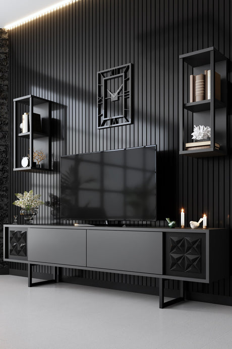Mobile TV Set Black Line Antracite Melaminico Nero 180x48x30 cm