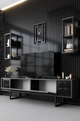 TV Meubels - TV Meubel Set Black Line Antraciet Zwart Melamine 180x48x30 cm - Dimehouse