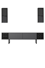 TV Meubels - TV Meubel Set Black Line Antraciet Zwart Melamine 180x48x30 cm - Dimehouse
